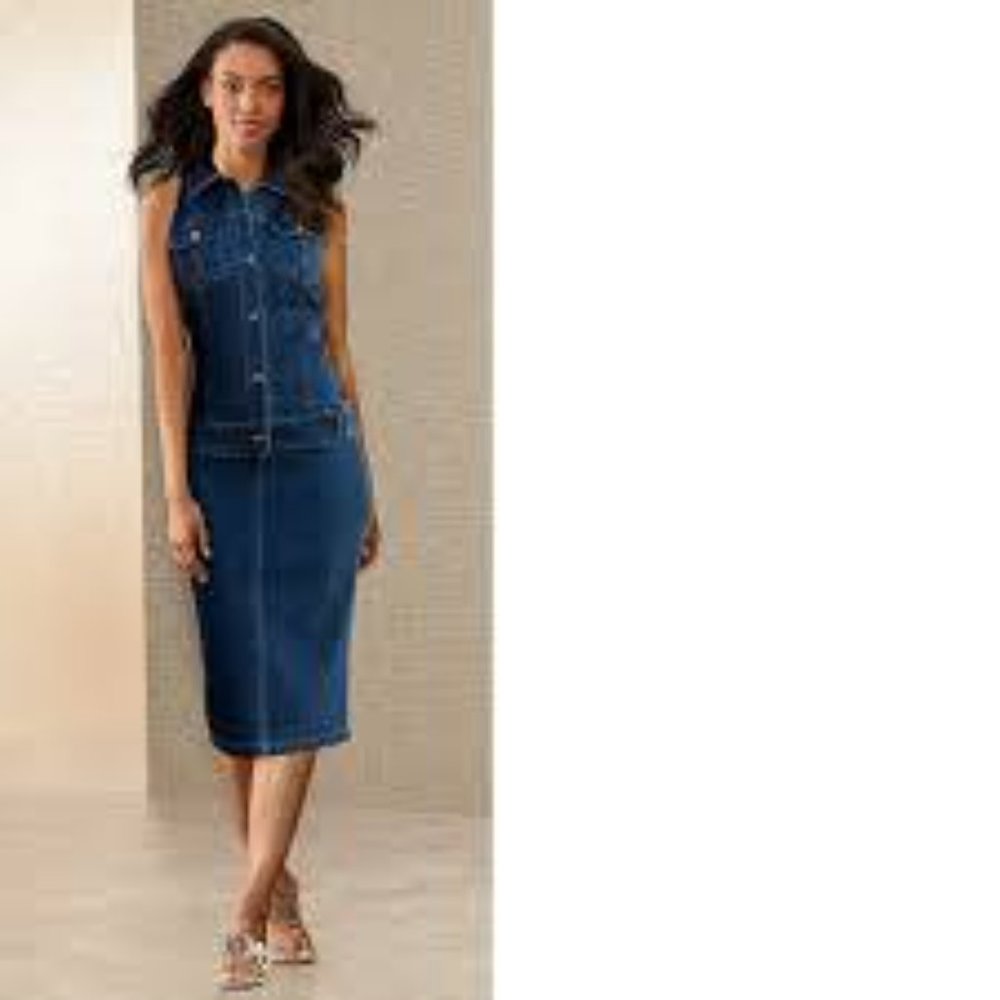 Monroe and Main Denim Dress Sz S Drop Waist Stretch  Polyester Spandex